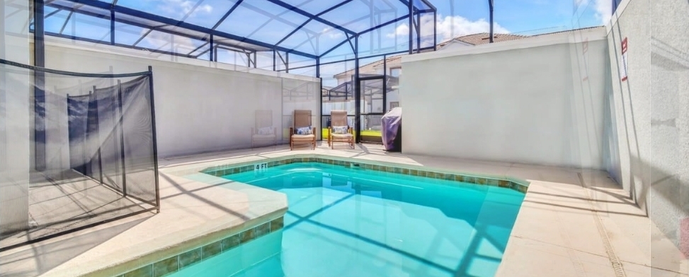 Pool area cleaned and prepared for guest use