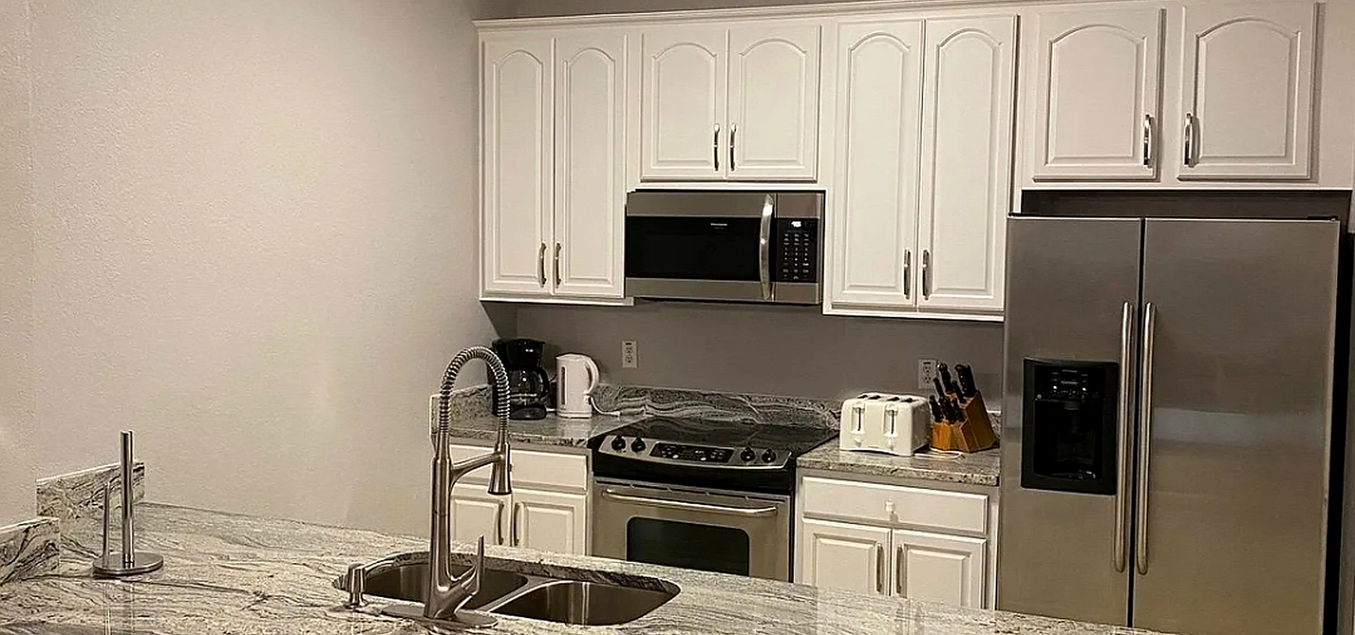 Clean kitchen detail in a short-term rental property