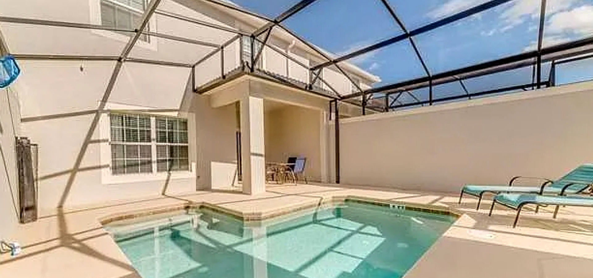 Bright pool and patio area maintained for guests